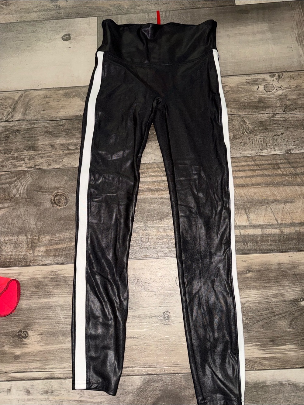 SPANX Black Leggings with White Side Stripes